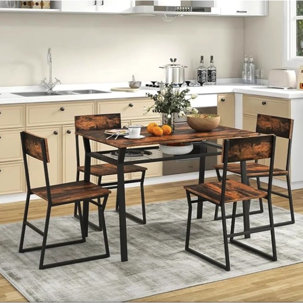 Комплект меблів Costway Merax обідній стіл з стільцями в стилі Loft коричневий