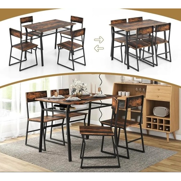 Комплект меблів Costway Merax обідній стіл з стільцями в стилі Loft коричневий