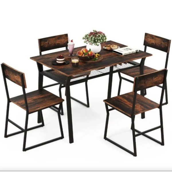 Комплект меблів Costway Merax обідній стіл з стільцями в стилі Loft коричневий