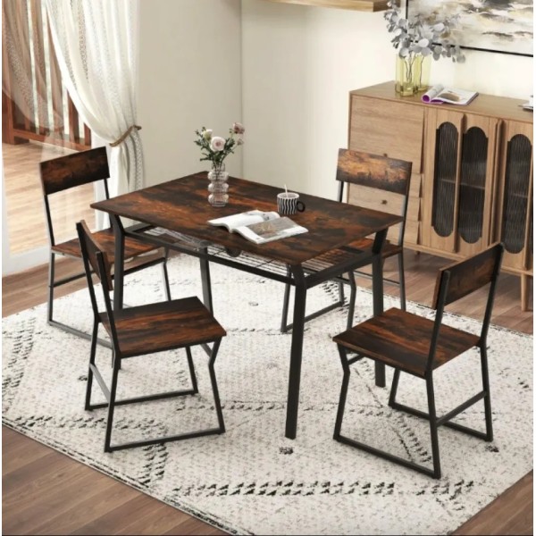 Комплект меблів Costway Merax обідній стіл з стільцями в стилі Loft коричневий
