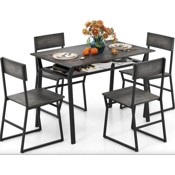 Комплект меблів Costway Merax обідній стіл з стільцями в стилі Loft сірий