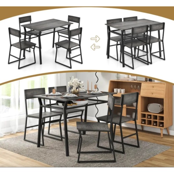 Комплект меблів Costway Merax обідній стіл з стільцями в стилі Loft сірий