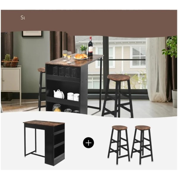 Барний стіл та 2 барні стільці Costway Picmi в стилі Loft