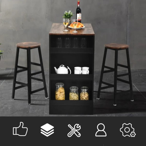 Барний стіл та 2 барні стільці Costway Picmi в стилі Loft