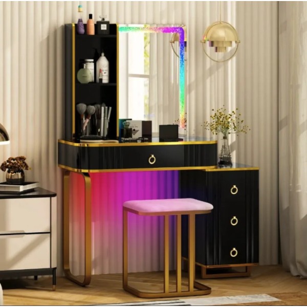 Туалетний столик Costway Vicci з пуфом + дзеркало LED чорний