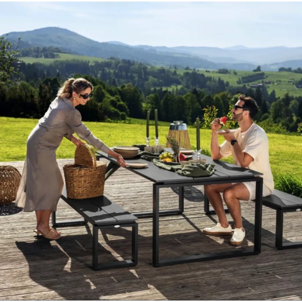 Набір садових меблів Di Volio Trento стіл + 2 лавки сірий