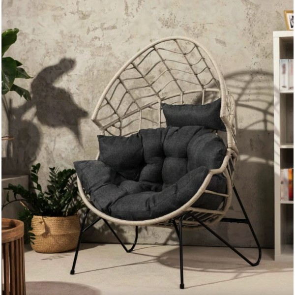 Крісло-кокон ротангове Di Volio Alcamo для відпочинку сірий