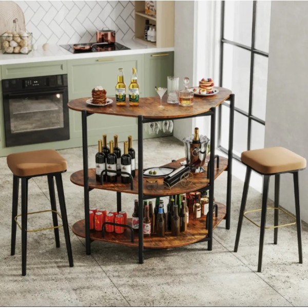 Барний стіл фуршетний Costway Wise з полицями кутовий