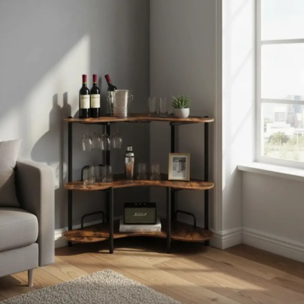 Барний стіл фуршетний Costway Wise з полицями кутовий