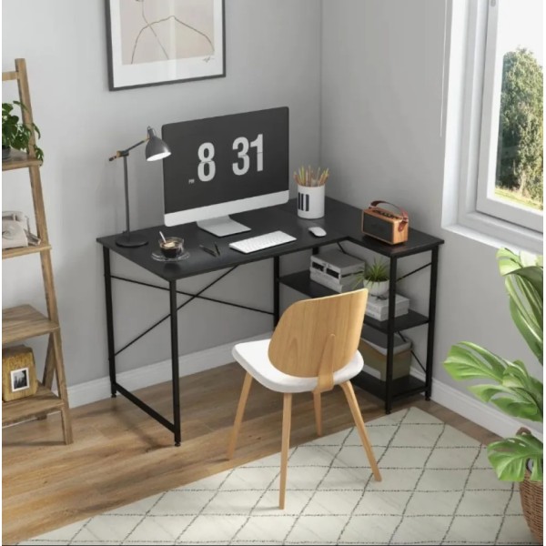 Комп'ютерний стіл Costway Adler L-подібний з полицями в стилі Loft чорний