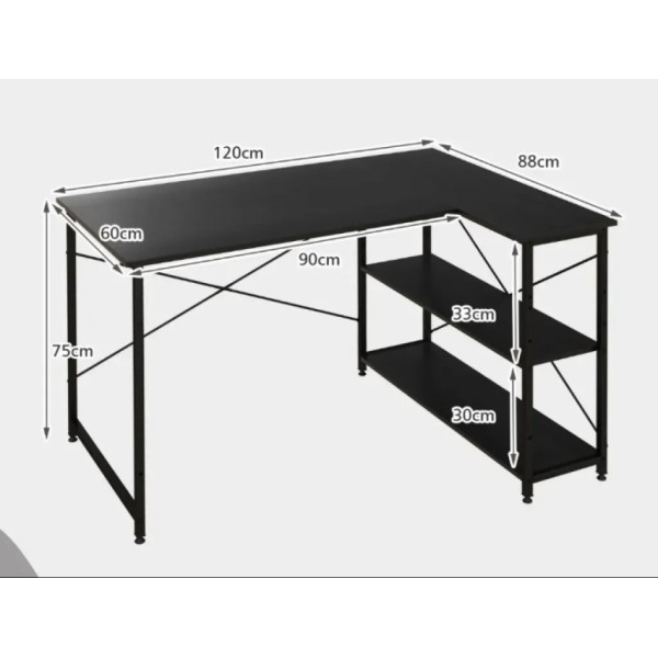 Комп'ютерний стіл Costway Adler L-подібний з полицями в стилі Loft чорний