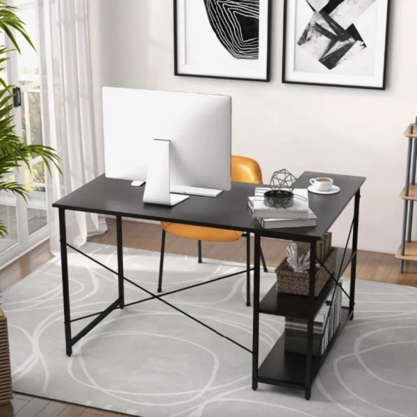 Комп'ютерний стіл Costway Adler L-подібний з полицями в стилі Loft чорний