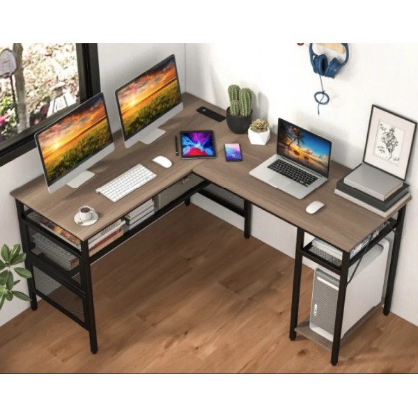 Комп'ютерний стіл Costway Hutch L-подібний з зарядним