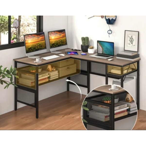 Комп'ютерний стіл Costway Hutch L-подібний з зарядним