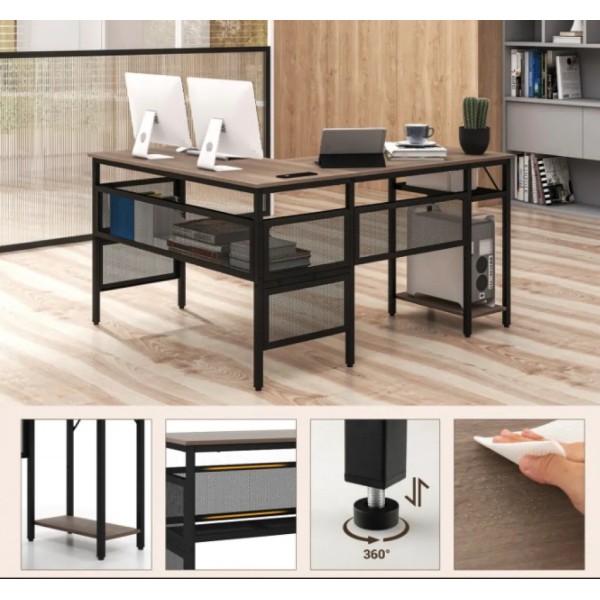 Комп'ютерний стіл Costway Hutch L-подібний з зарядним