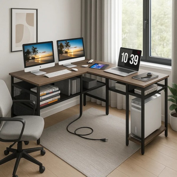 Комп'ютерний стіл Costway Hutch L-подібний з зарядним
