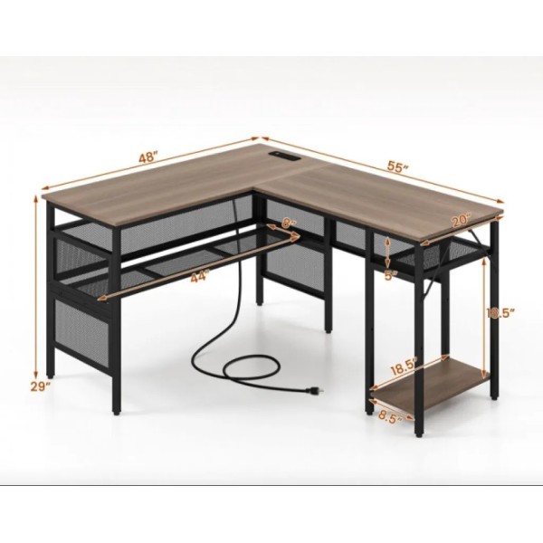 Комп'ютерний стіл Costway Hutch L-подібний з зарядним