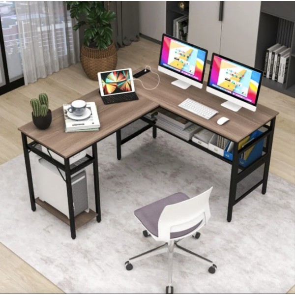 Комп'ютерний стіл Costway Hutch L-подібний з зарядним