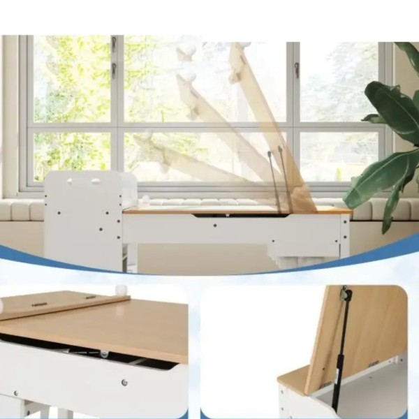 Дитячий набір Costway Fantastik 3 в 1: стіл, 2 стільці, мольберт натуральний