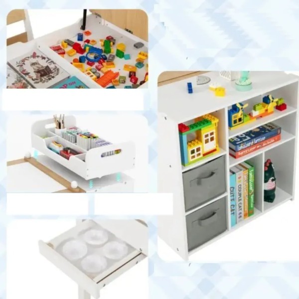 Дитячий набір Costway Fantastik 3 в 1: стіл, 2 стільці, мольберт натуральний