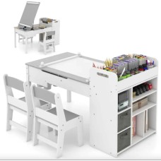 Дитячий набір Costway Fantastik 3 в 1: стіл, 2 стільці, мольберт білий