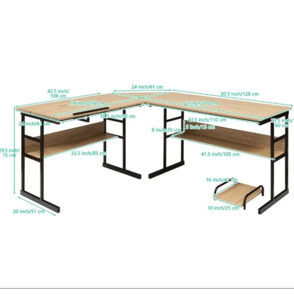 Комп'ютерний стіл Costway Fulton з регульованою панеллю в стилі Loft