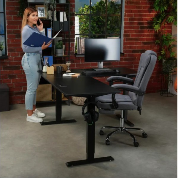 Комп'ютерний кутовий стіл Di Volio Montaro з регульованою висотою чорний