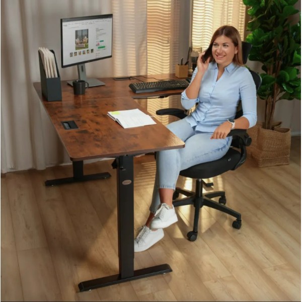 Комп'ютерний кутовий стіл Di Volio Montaro з регульованою висотою коричневий