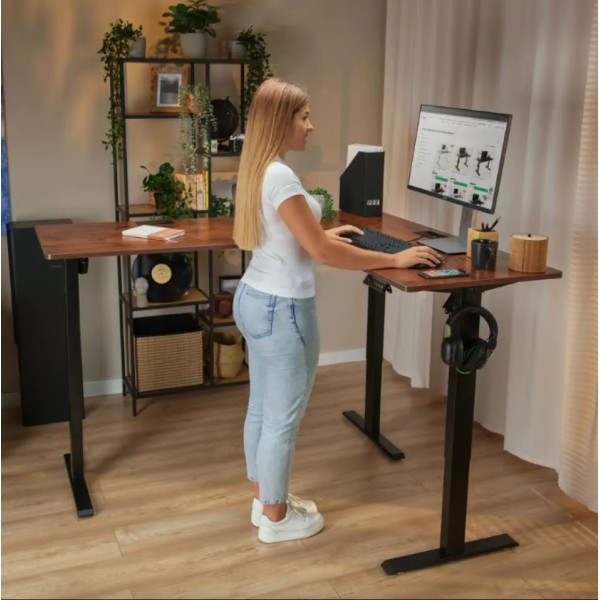 Комп'ютерний кутовий стіл Di Volio Montaro з регульованою висотою коричневий