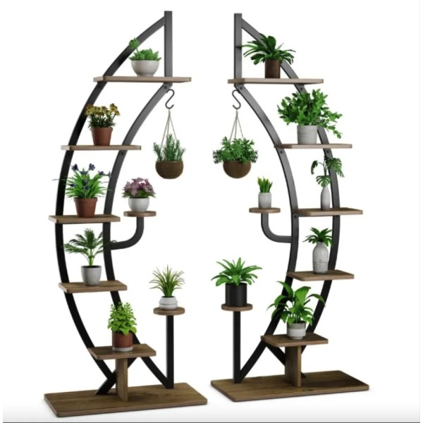 Стелаж для квітів Costway Ruta комплект 2 штуки у формі півмісяця коричневий