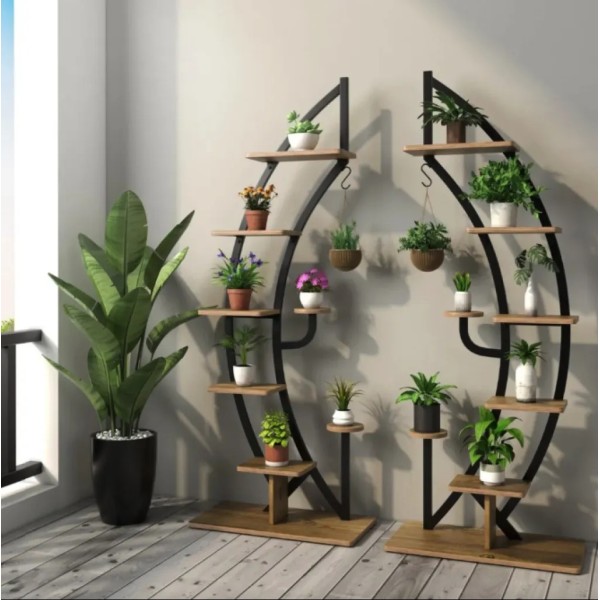 Стелаж для квітів Costway Ruta комплект 2 штуки у формі півмісяця коричневий