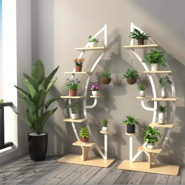 Стелаж для квітів Costway Ruta комплект 2 штуки у формі півмісяця білий