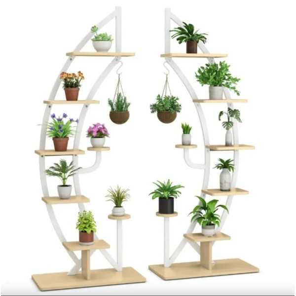 Стелаж для квітів Costway Ruta комплект 2 штуки у формі півмісяця білий