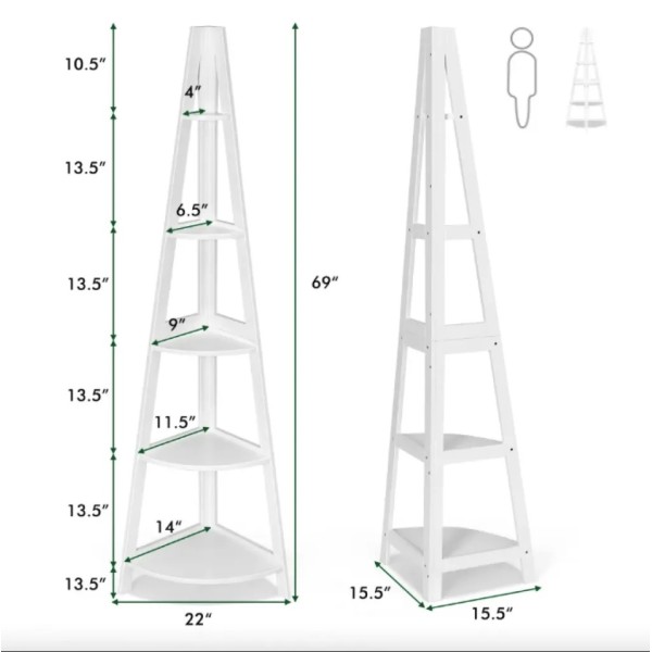 Стелаж Costway Solo кутовий для квітів білий