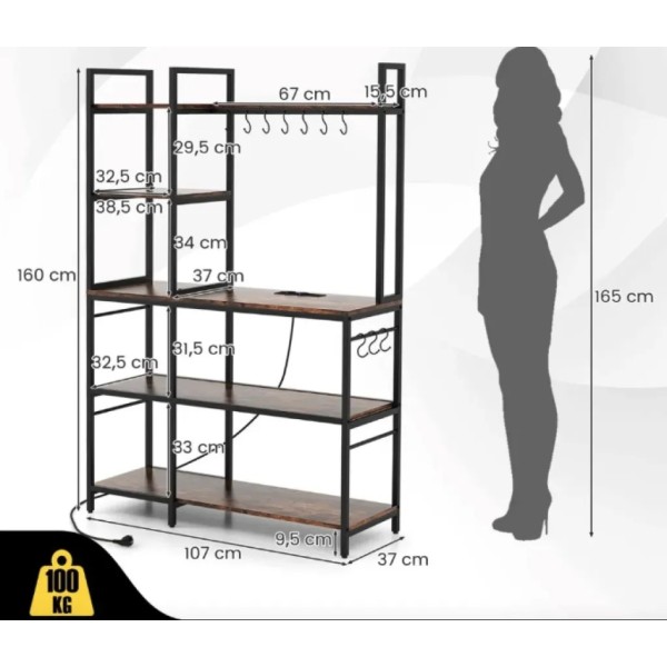 Стелаж Costway Kamel 5-ярусний з 2 розетками в стилі Loft