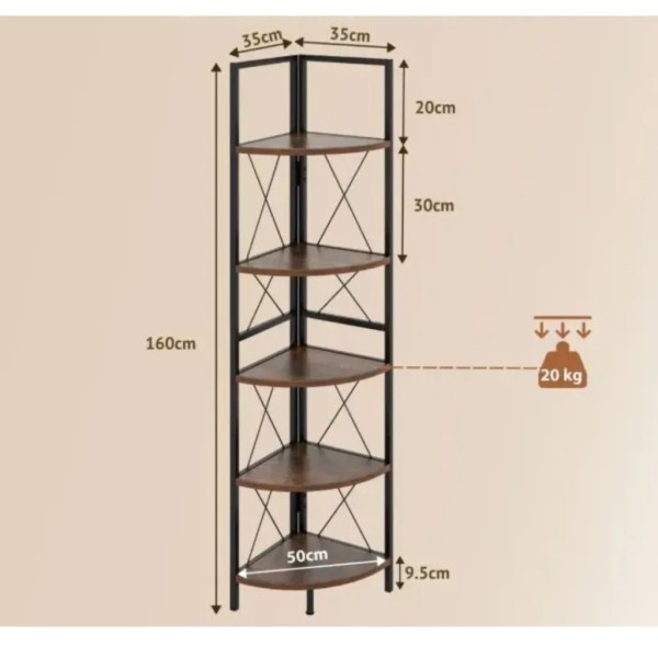 Етажерка Costway Signal кутова із металевим каркасом в стилі Loft