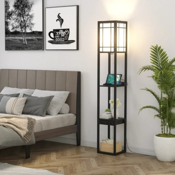 Підлогова лампа Costway Terra торшер 3 в 1 чорна