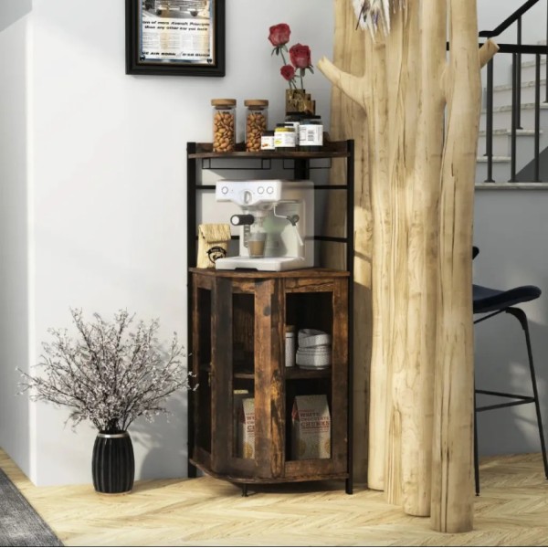 Стелаж Costway Marvo барний з тримачем келихів в стилі Loft коричневий