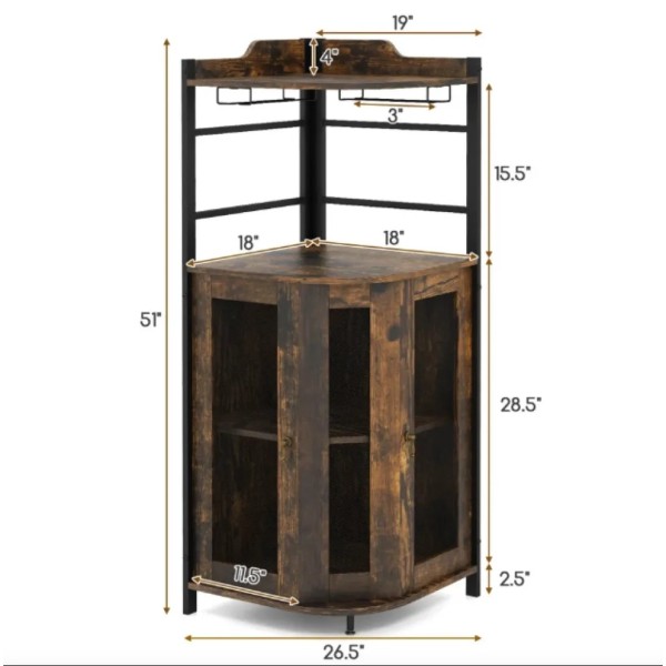 Стелаж Costway Marvo барний з тримачем келихів в стилі Loft коричневий