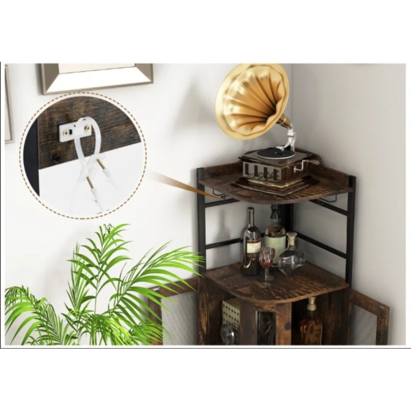 Стелаж Costway Marvo барний з тримачем келихів в стилі Loft коричневий