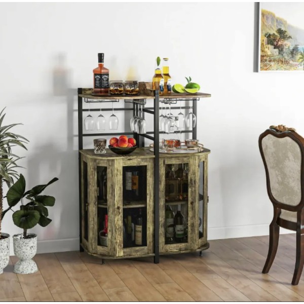 Стелаж Costway Marvo барний з тримачем келихів в стилі Loft бежевий