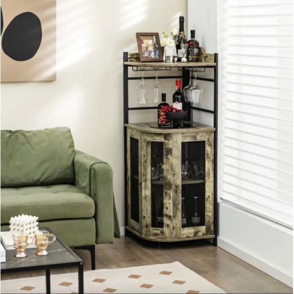 Стелаж Costway Marvo барний з тримачем келихів в стилі Loft бежевий