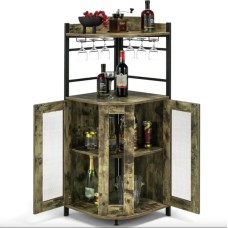 Стелаж Costway Marvo барний з тримачем келихів в стилі Loft бежевий