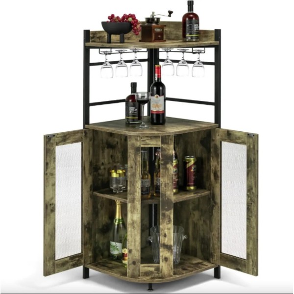 Стелаж Costway Marvo барний з тримачем келихів в стилі Loft бежевий