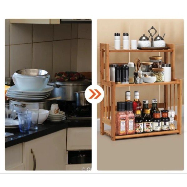 Полиця-органайзер Costway Bamboo кухонна стійка бамбук 3 полички