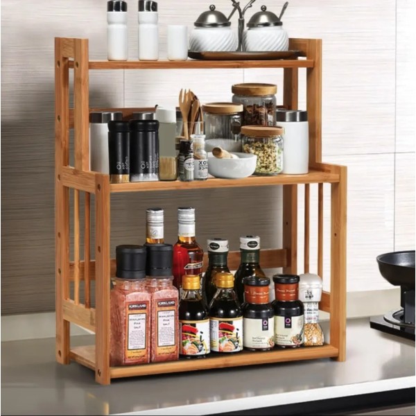 Полиця-органайзер Costway Bamboo кухонна стійка бамбук 3 полички