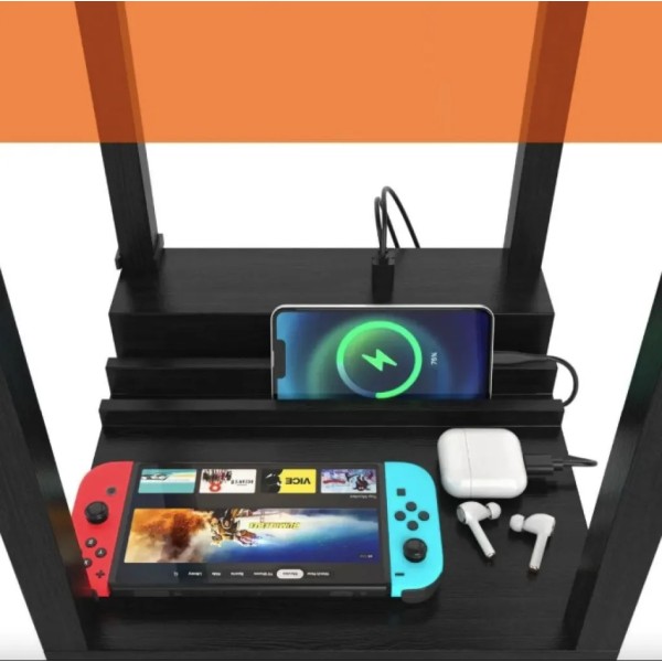 Підлогова лампа Costway Leon торшер з розеткою та USB чорна