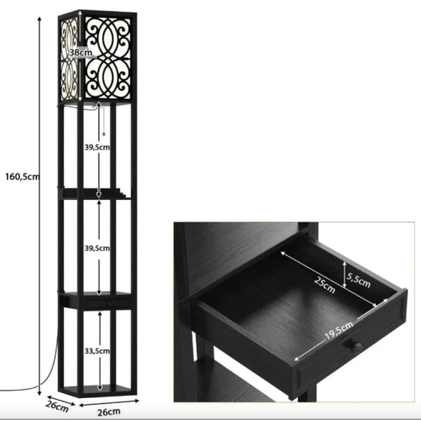 Підлогова лампа Costway Leon торшер з розеткою та USB чорна