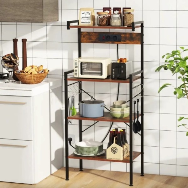 Стелаж Costway Surette з місцем для мікрохвильової печі та з двома розетками в стилі Loft