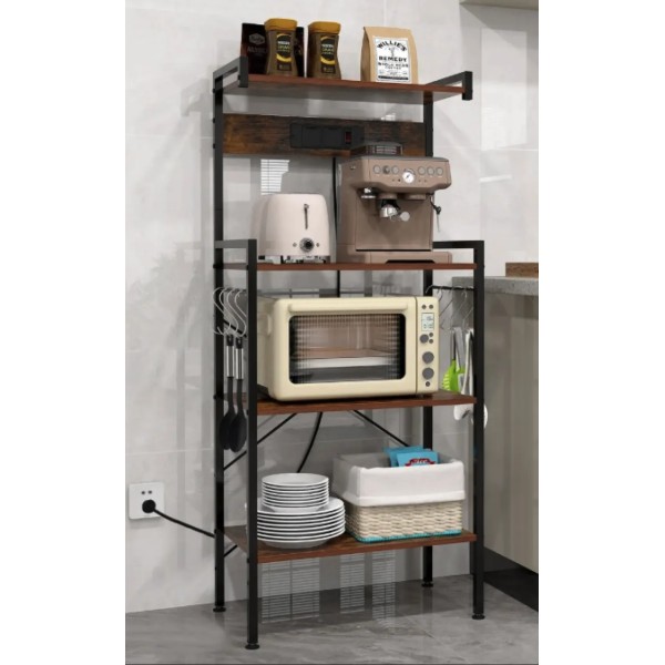 Стелаж Costway Surette з місцем для мікрохвильової печі та з двома розетками в стилі Loft